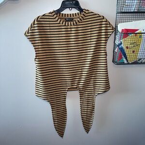 Amazon Black and Tan Striped Tie-Hem Knit Top